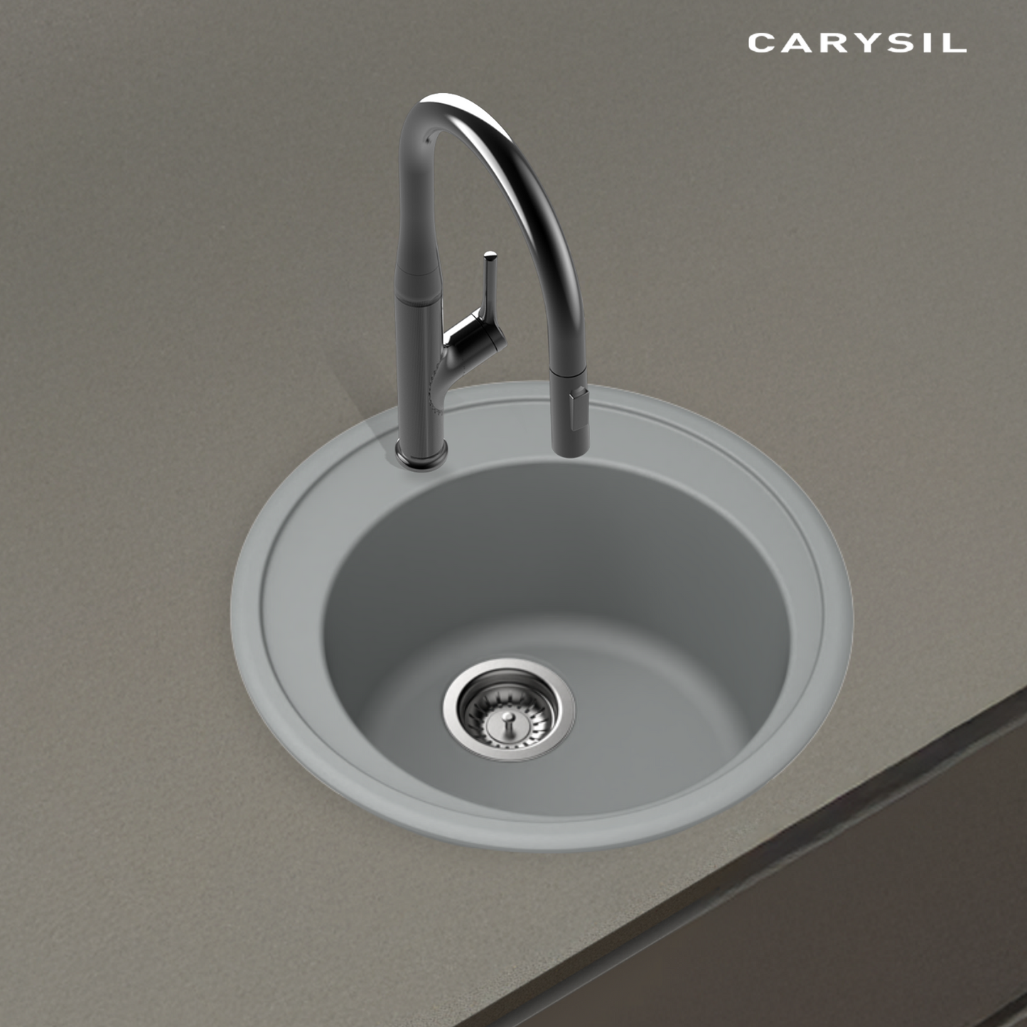 Carysil Quartz Glory N100 Single Bowl Kitchen Sink, Real Stone Finish, 304 Stainless Steel Coupling, Kitchen Sink with Sloping Drain, Noise Reduction Design, 20x20x8 inches, Croma