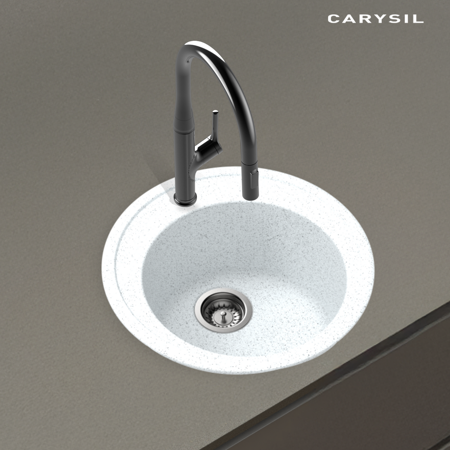 Carysil Quartz Glory N100 Single Bowl Kitchen Sink, Real Stone Finish, 304 Stainless Steel Coupling, Kitchen Sink with Sloping Drain, Noise Reduction Design, 20x20x8 inches, Montana