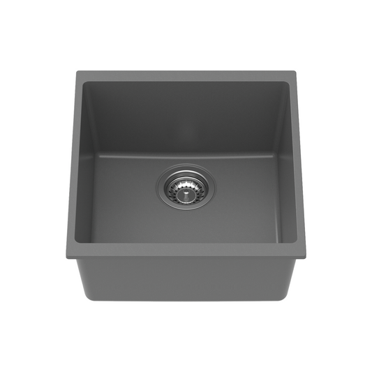 Carysil Quartz Dolce UK Series Single Bowl Kitchen Sink, Real Stone Finish, 304 Stainless Steel Coupling, Kitchen Sink with Sloping Drain, Noise Reduction Design, 17x18x8 inches, Whisper Grey