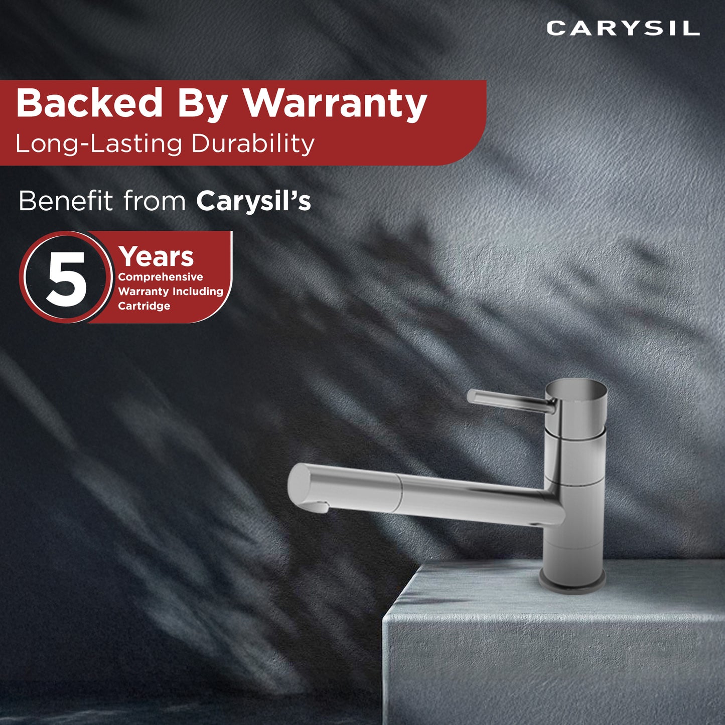 Carysil Alpha 1509 Modern Kitchen Faucet, 360-Degree Swivel Spout, Single-Lever Handle for Hot/Cold Water, Chrome, 5-Year Warranty