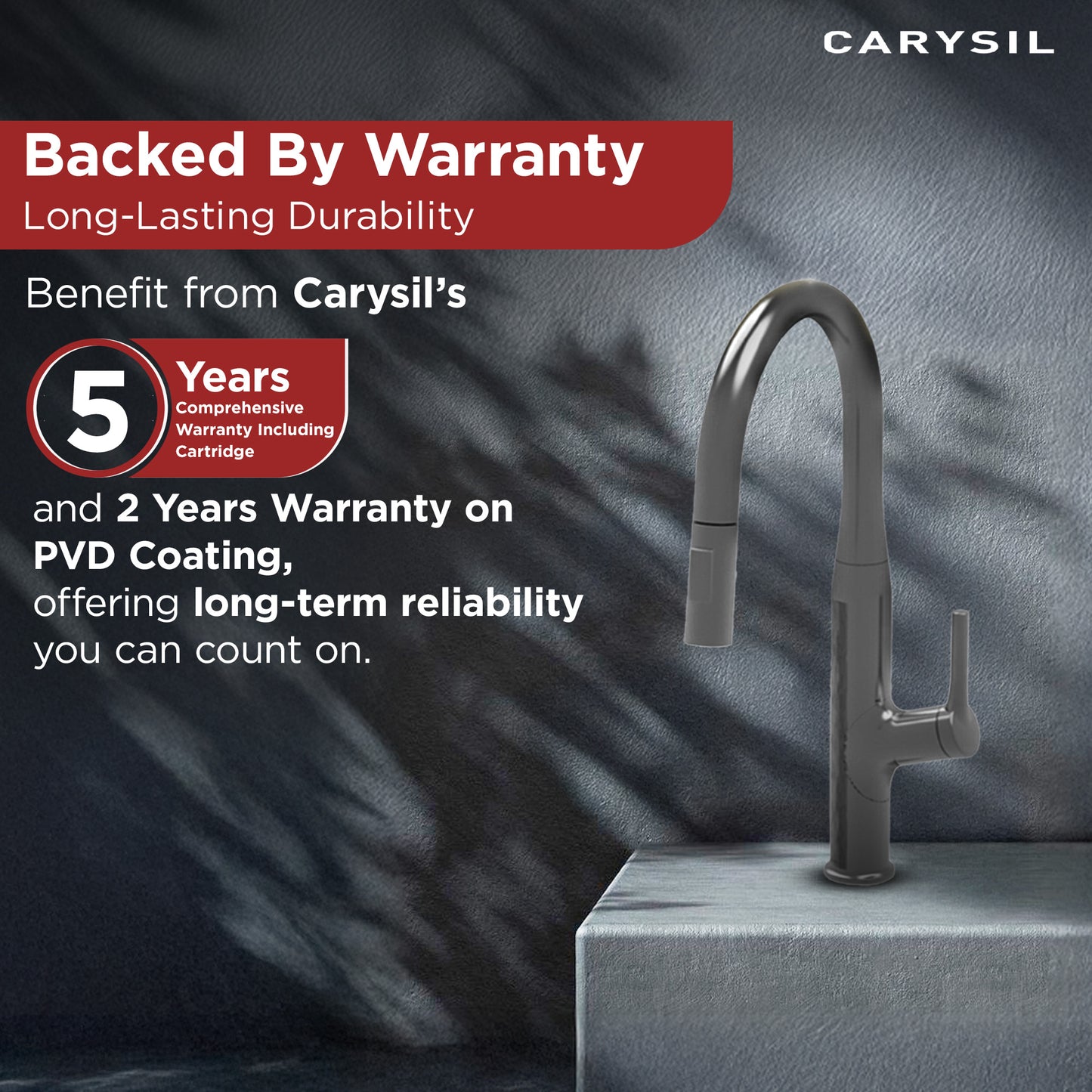 Carysil Alpha 1512 Modern Kitchen Faucet with Pull-Out Spray, High Arc with 360-Degree Swivel, Single-Lever Handle for Hot/Cold Water, Chrome Finish, 5-Year Warranty