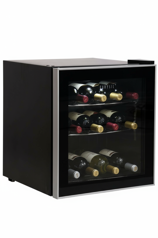 Carysil 15-Bottle Wine Chiller, Free Standing, Single Cooling Zone (5°C-20°C), Manual Temperature Control, Toughened Glass Door, Compact and Stylish, Ideal for Home