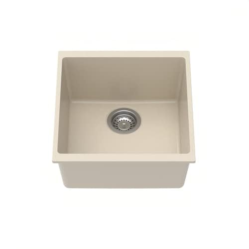 Carysil Quartz Dolce UK Series Single Bowl Kitchen Sink, Real Stone Finish, 304 Stainless Steel Coupling, Kitchen Sink with Sloping Drain, Noise Reduction Design, 17x18x8 inches, Cream