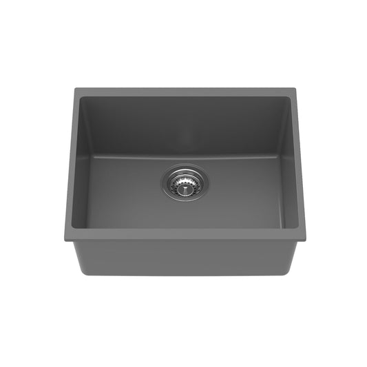 Carysil Quartz Dolce UK Series Singe Bowl Kitchen Sink, Real Stone Finish, 304 Stainless Steel Coupling, Kitchen Sink with Sloping Drain, Noise Reduction Design, 21x18x8 inches, Whisper Grey