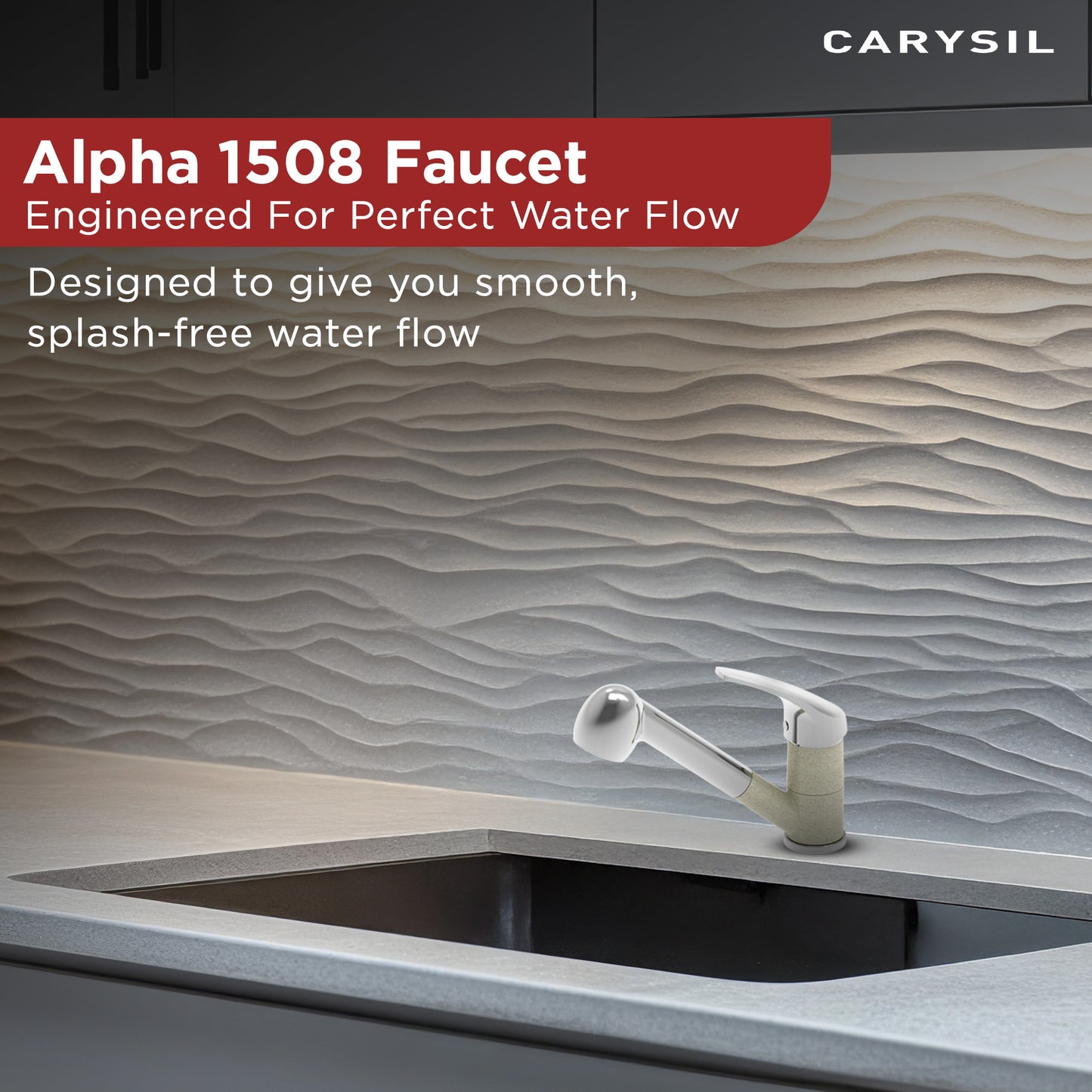 Carysil Alpha 1508 Modern Kitchen Faucet, 360-Degree Swivel Spout, Single-Lever Handle for Hot/Cold Water, Cornflakes, 5-Year Warranty