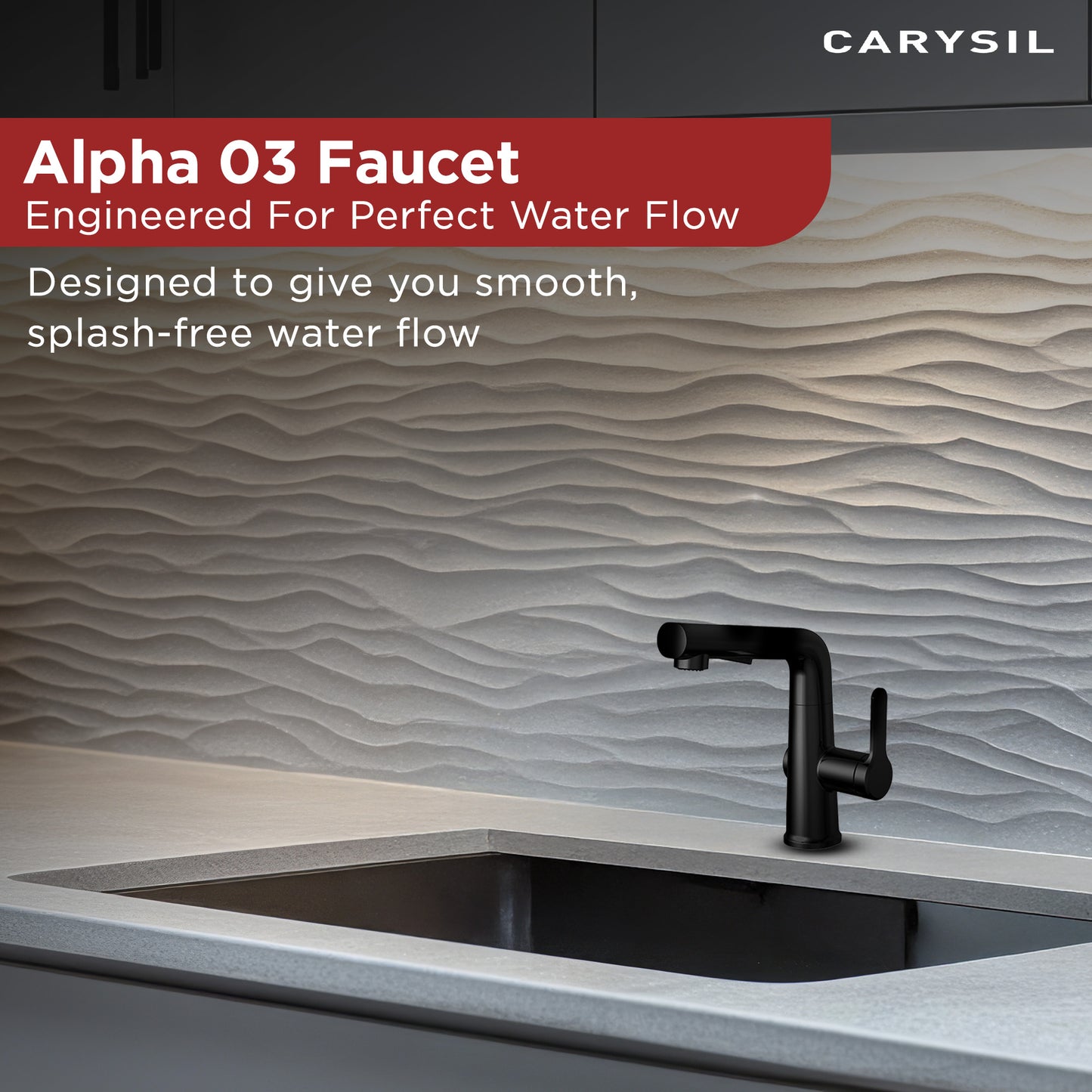 Carysil Alpha 03 Modern Kitchen Faucet with Pull-Out Spray, High Arc with 360-Degree Swivel, Single-Lever Handle for Hot/Cold Water, Matt Black Finish, 5-Year Warranty