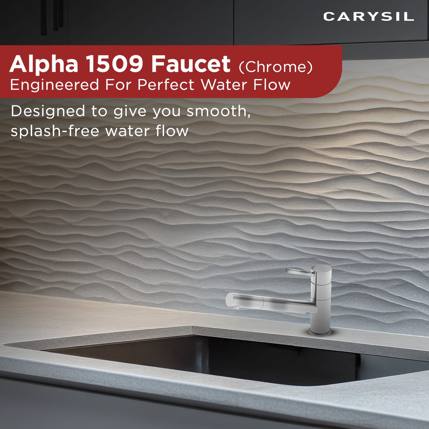 Carysil Alpha 1509 Modern Kitchen Faucet, 360-Degree Swivel Spout, Single-Lever Handle for Hot/Cold Water, Chrome, 5-Year Warranty