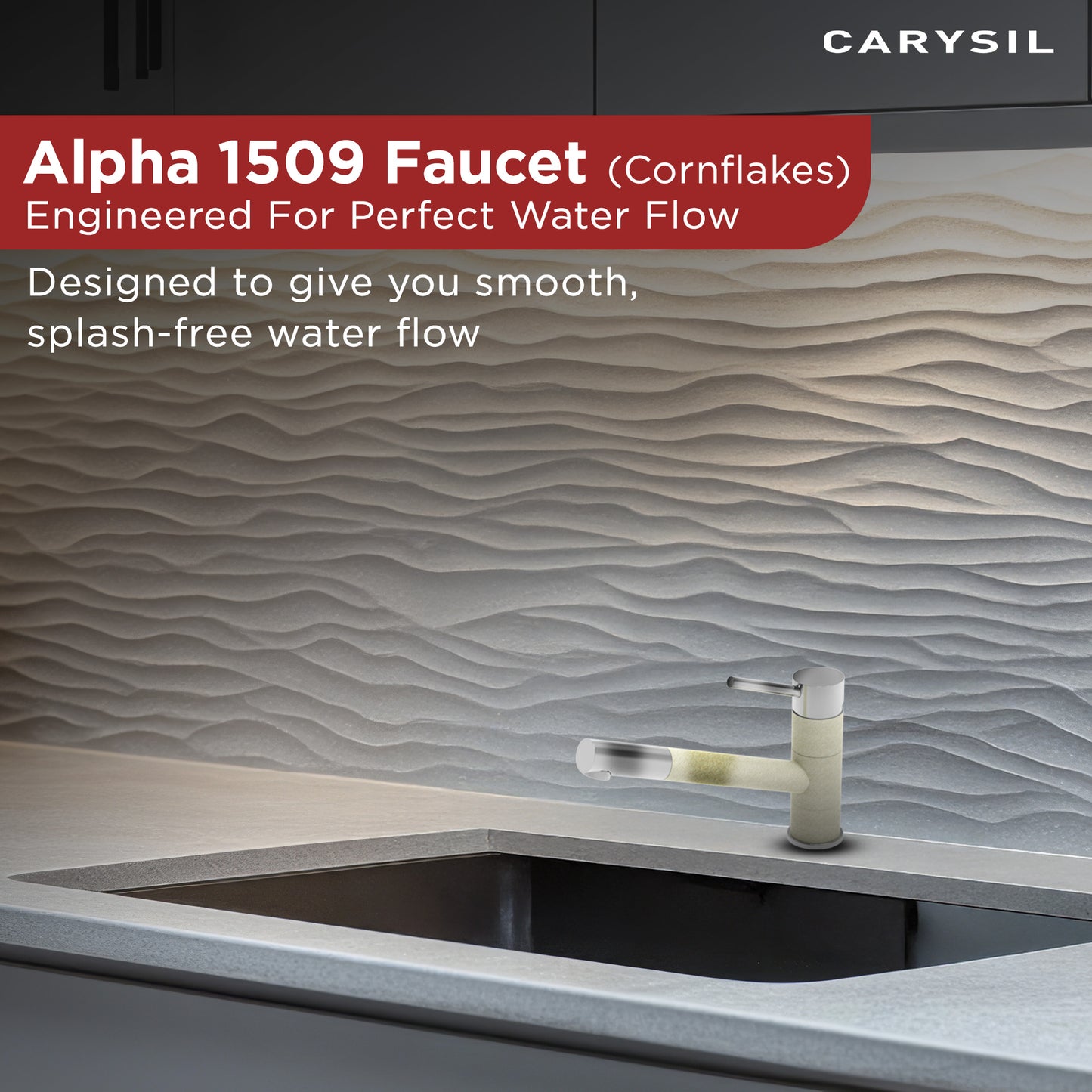 Carysil Alpha 1509 Modern Kitchen Faucet, 360-Degree Swivel Spout, Single-Lever Handle for Hot/Cold Water, Cornflakes, 5-Year Warranty