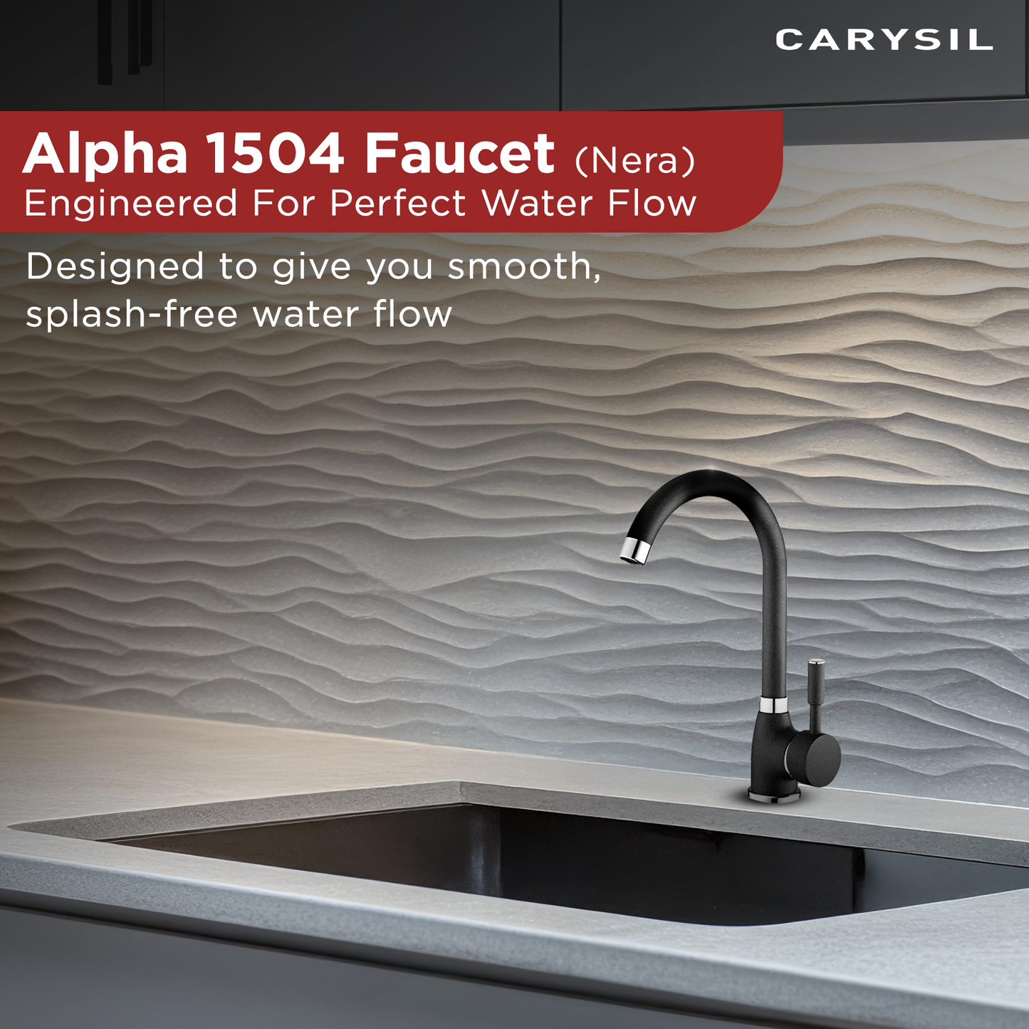 Carysil Alpha 1504 Modern Kitchen Faucet, High Arc with 360-Degree Swivel, Single-Lever Handle for Hot/Cold Water, Nera, 5-Year Warranty