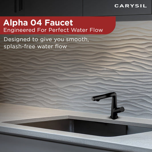 Carysil Alpha 04 Kitchen Faucet, Pull-Out Sprayer, Solid Brass, 180° Swivel Spout, 2-Function Spray, Ceramic Cartridge, Stainless Steel Hoses, Easy Installation, Premium Packaging