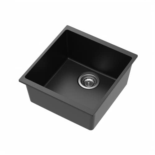 Carysil Quartz Dolce UK Series Single Bowl Kitchen Sink, Real Stone Finish, 304 Stainless Steel Coupling, Kitchen Sink with Sloping Drain, Noise Reduction Design, 17x18x8 inches, Whisper Grey