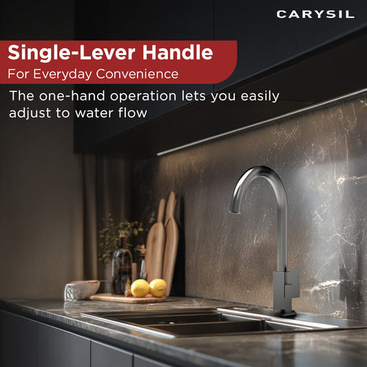 Carysil CT-02 PRO Modern Kitchen Faucet with High Arc Sink Tap with 360-Degree Swivel Spout, Single Lever Cold Water, Deck Mount, 5 Year Warranty, Chrome