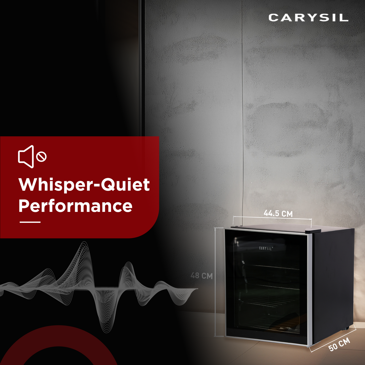 Carysil 15-Bottle Wine Chiller, Free Standing, Single Cooling Zone (5°C-20°C), Manual Temperature Control, Toughened Glass Door, Compact and Stylish, Ideal for Home