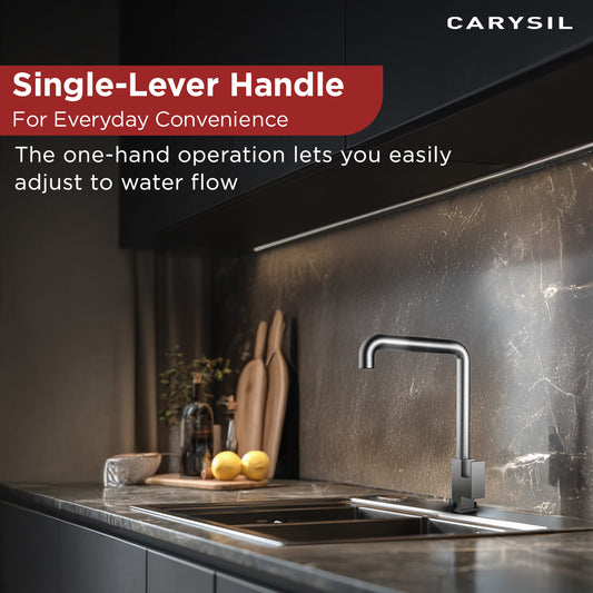 Carysil CT-01 PRO Modern Kitchen Faucet with High Arc Sink Tap with 360-Degree Swivel Spout, Single Lever Cold Water, Deck Mount, 5 Year Warranty, Chrome
