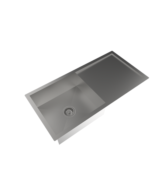Carysil Quadro Series Zero Radius Single Bowl with Drainboard Kitchen Sink, Stainless Steel Kitchen Sink, 304 Coupling, Noise Reduction Design, Deep Bowl with Sloping Drain, 40x20x8 inches, Satin Finish