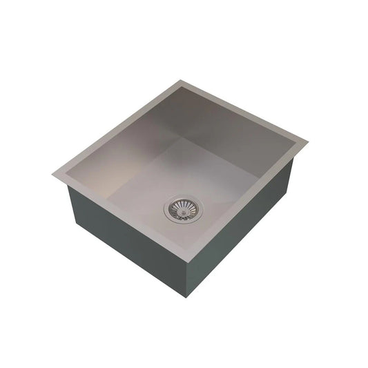 Carysil Quadro Series Zero Radius Single Bowl Kitchen Sink, Stainless Steel Kitchen Sink, 304 Coupling, Noise Reduction Design, Deep Bowl with Sloping Drain, 21x18x8 inches, Satin Finish