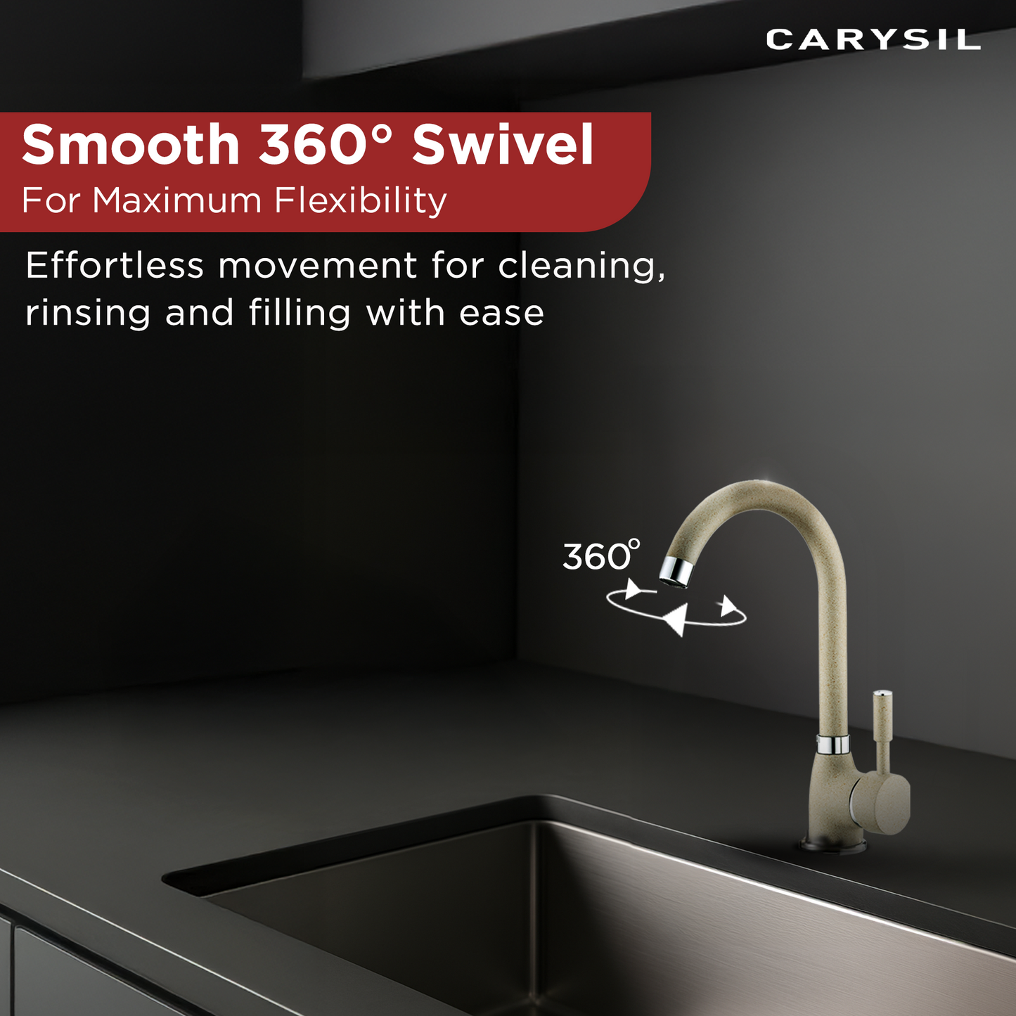 Carysil Alpha 1504 Modern Kitchen Faucet, High Arc with 360-Degree Swivel, Single-Lever Handle for Hot/Cold Water, Cornflakes, 5-Year Warranty