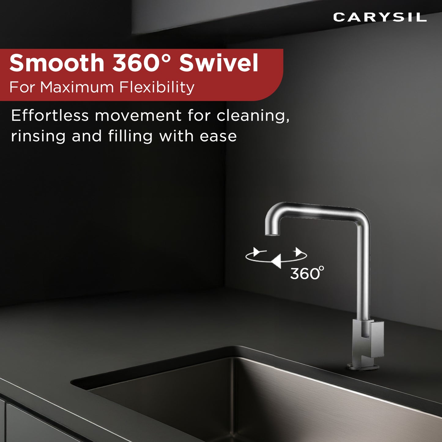 Carysil CT-01 Cold Tap Modern Kitchen Faucet, 360-Degree Swivel, Single-Lever Handle for Cold Water, Chrome Finish, 5-Year Warranty