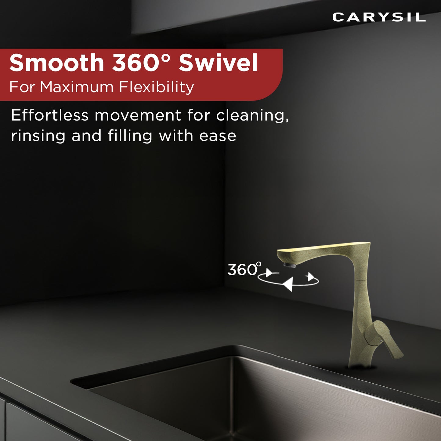 Carysil Alpha 1506 Modern Kitchen Faucet, 360-Degree Swivel Spout, Single-Lever Handle for Hot/Cold Water, Cornflakes, 5-Year Warranty