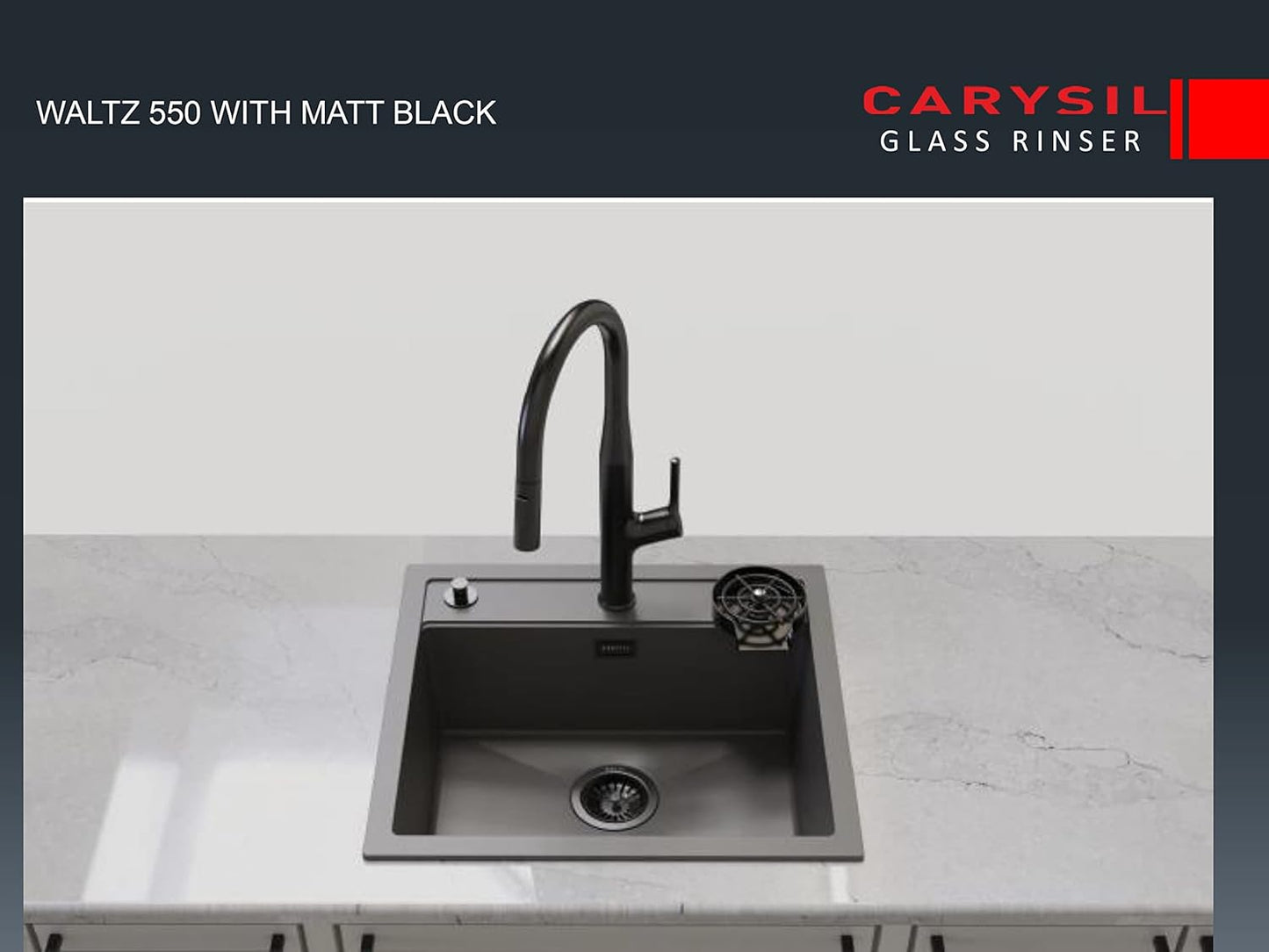 Carysil Glass Rinser for Kitchen Sink, Automatic Cup Washer for Kitchen Sink, 304-grade Stainless Steel, 5 Spray Holes, Bar Glass Rinser and Bottle Rinser, Matt Black Finish