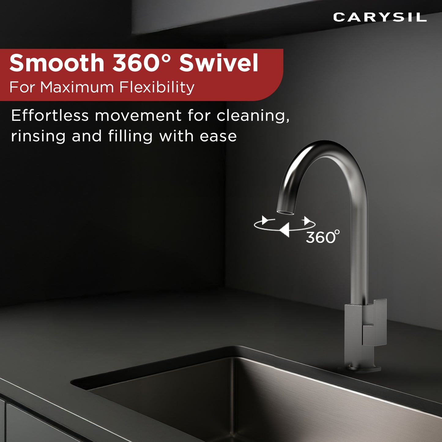 Carysil CT-02 Cold Tap Modern Kitchen Faucet, 360-Degree Swivel, Single-Lever Handle for Cold Water, Chrome Finish, 5-Year Warranty