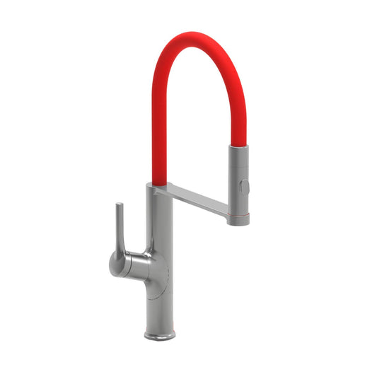 Carysil ALA 1511 Brass Kitchen Faucet with 360 Degree spout Sprayer and Single Handle Pull Down Kitchen Sink Faucet - Red