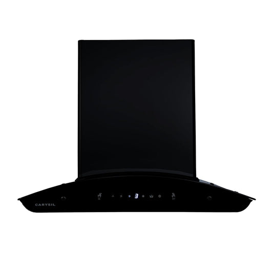 Carysil Kia FL 90 cm Kitchen Chimney, Curved Shape, 1400 m³/hr Suction Capacity, Filterless, Heat Auto Clean, 3-Speed Motion Sensor, Oil Collector, LED Lamp, 7-year Motor Warranty