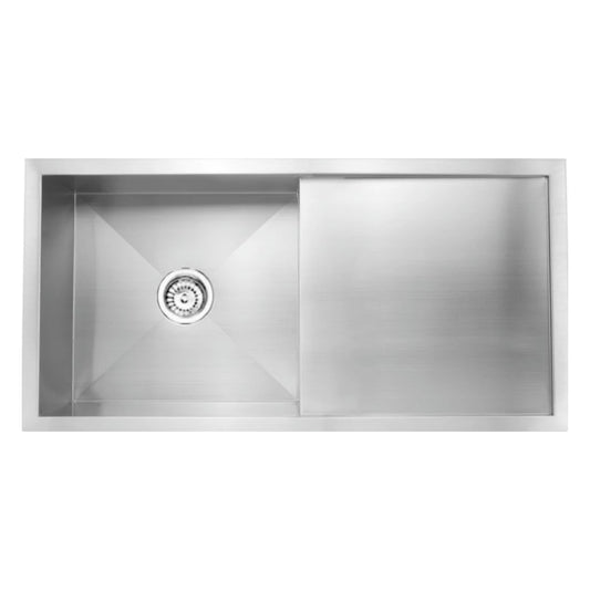 Carysil Quadro Series Zero Radius Single Bowl with Drainboard Kitchen Sink, Stainless Steel Kitchen Sink, 304 Coupling, Noise Reduction Design, Deep Bowl with Sloping Drain, 45x20x9 inches, Satin Finish
