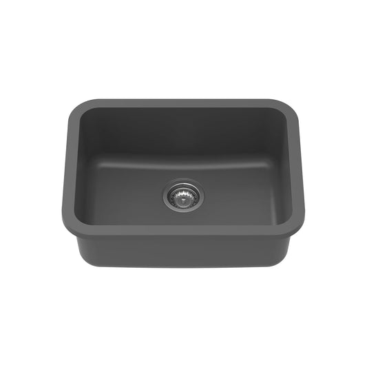 Carysil Quartz Q 320 Grande Single Bowl Kitchen Sink, Real Stone Finish, 304 Stainless Steel Coupling, Kitchen Sink with Sloping Drain, Noise Reduction Design, 24x18x8 inches, Basalt Grey