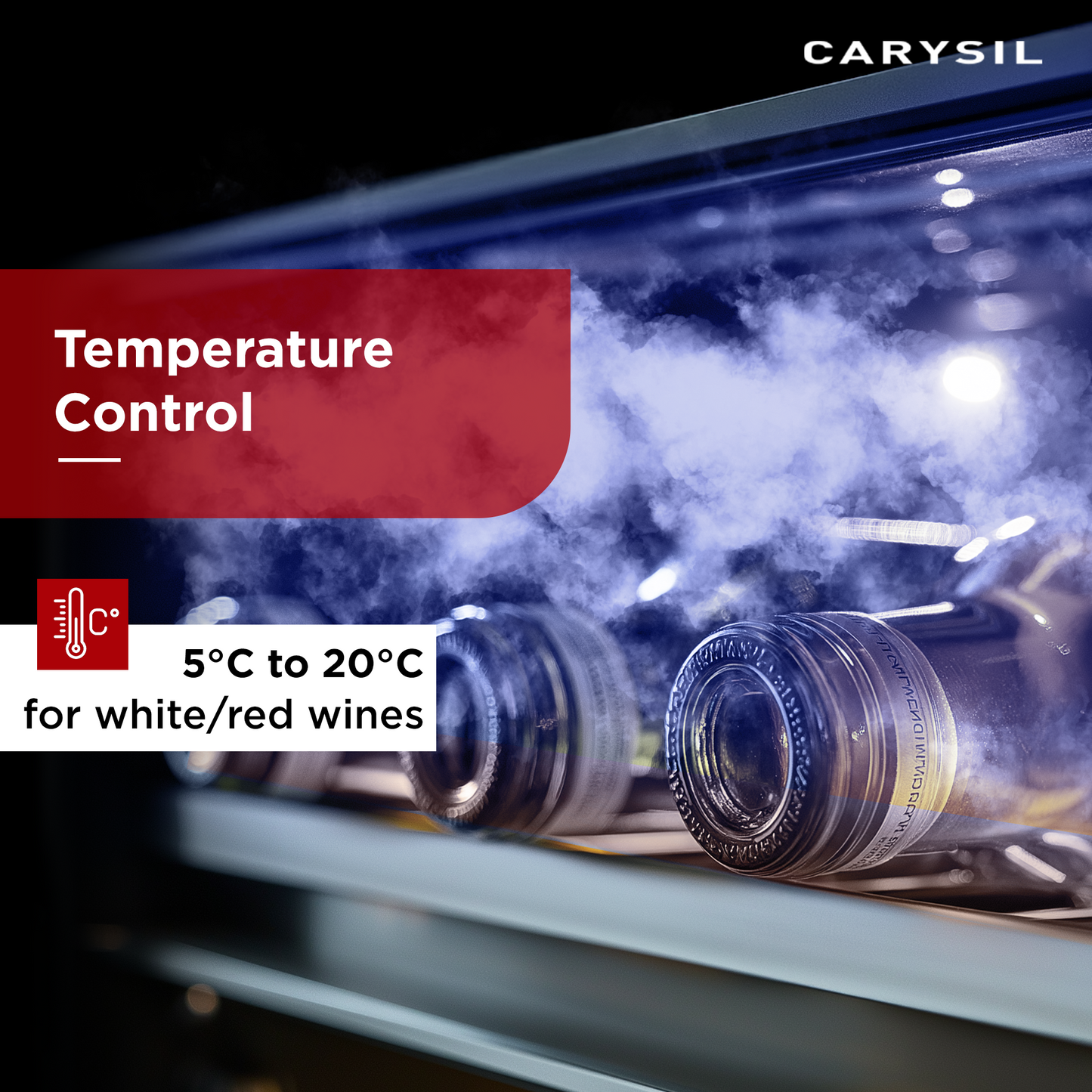 Carysil 15-Bottle Wine Chiller, Free Standing, Single Cooling Zone (5°C-20°C), Manual Temperature Control, Toughened Glass Door, Compact and Stylish, Ideal for Home