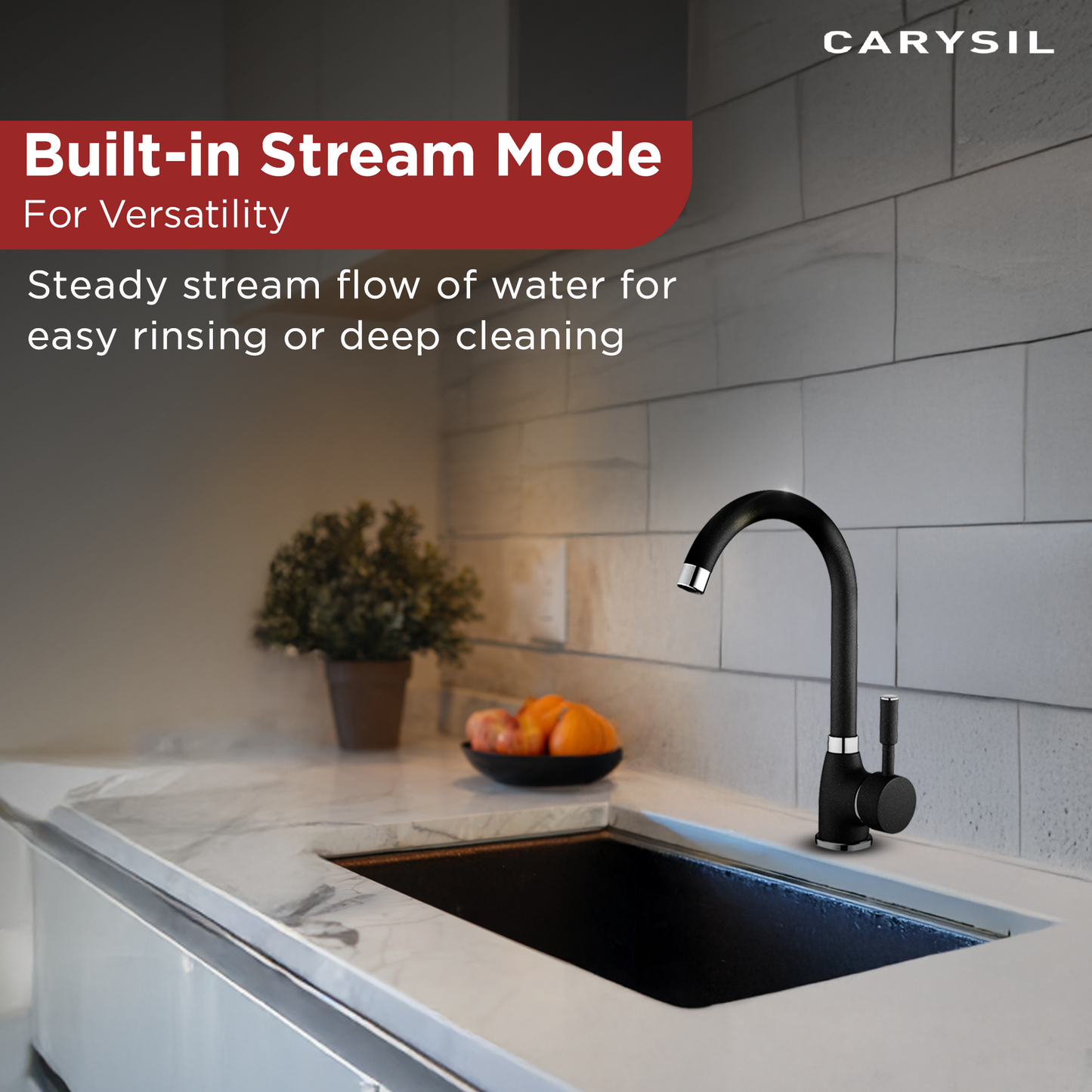 Carysil Alpha 1504 Modern Kitchen Faucet, High Arc with 360-Degree Swivel, Single-Lever Handle for Hot/Cold Water, Nera, 5-Year Warranty