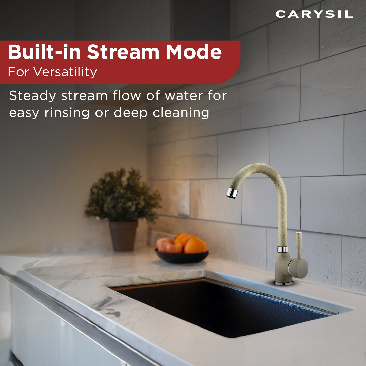 Carysil Alpha 1504 Modern Kitchen Faucet, High Arc with 360-Degree Swivel, Single-Lever Handle for Hot/Cold Water, Cornflakes, 5-Year Warranty
