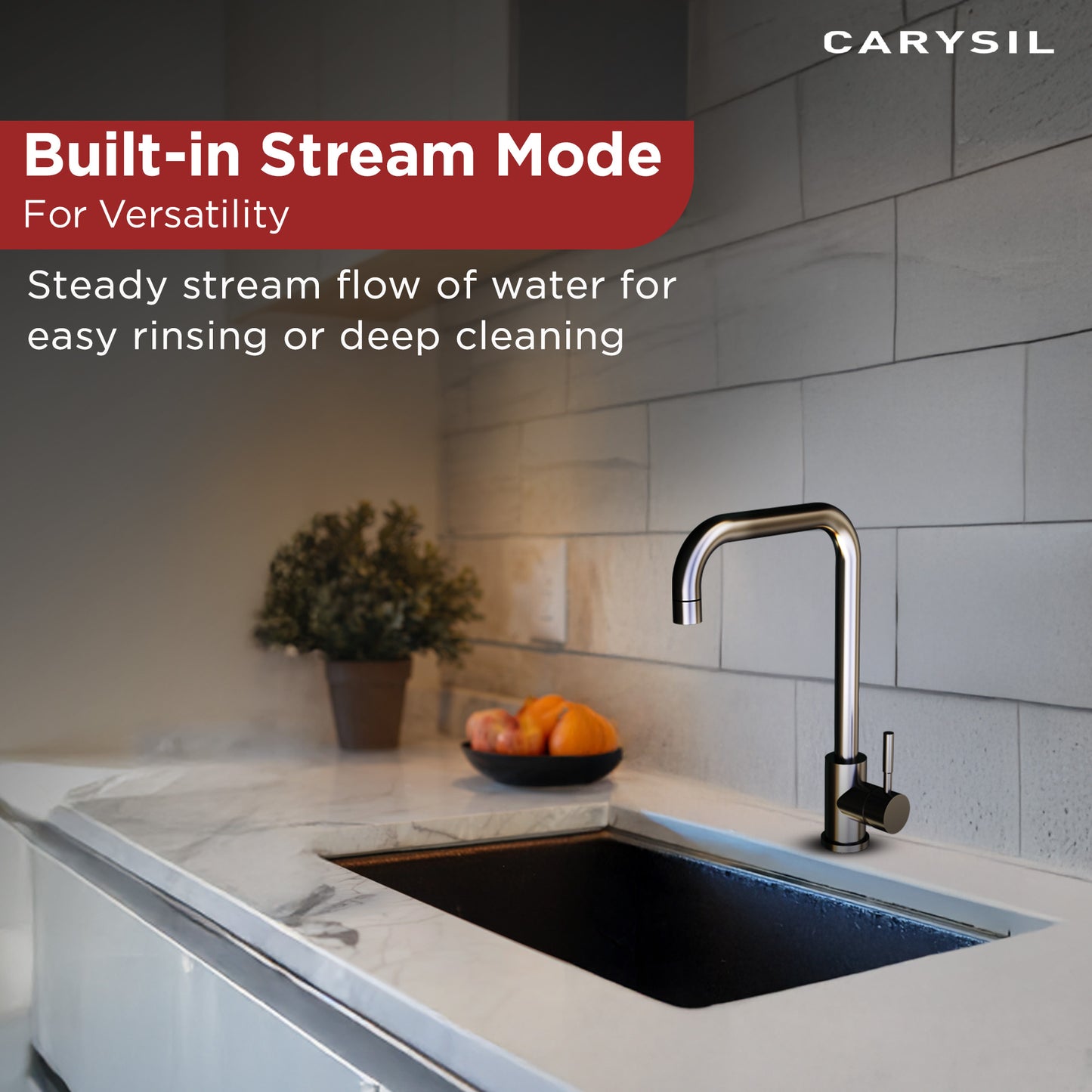 Carysil Alpha 2201 Modern Kitchen Faucet, High Arc with 360-Degree Swivel Spout, Single-Lever Handle for Hot/Cold Water, Chrome, 5-Year Warranty