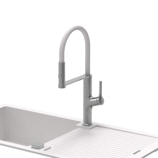 Carysil ALA 1511 Brass Kitchen Faucet with 360 Degree spout Sprayer and Single Handle Pull Down Kitchen Sink Faucet - White