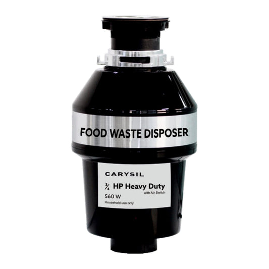 Carysil Food Waste Disposer for Home Sink, 3/4 HP Heavy Duty, Ideal for 8-12 Person Family, Powerful 2500 RPM DC Motor with Low Noise, Corrosion-Proof & Stainless Steel Grinding Components, Fits Under The Kitchen Sink, Black