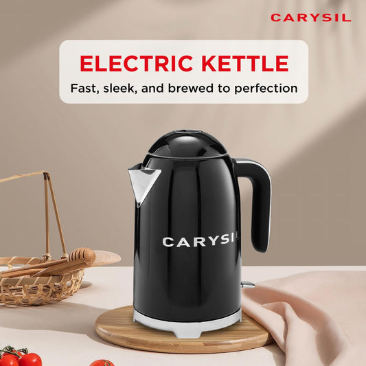 Carysil 1.7L Electric Kettle with Stainless Steel Inner Body, Auto Shut-Off, Dry Boil Protection, 360° Swivel Base, Keep Warm Function, 220V, Black Finish, 1-Year Warranty