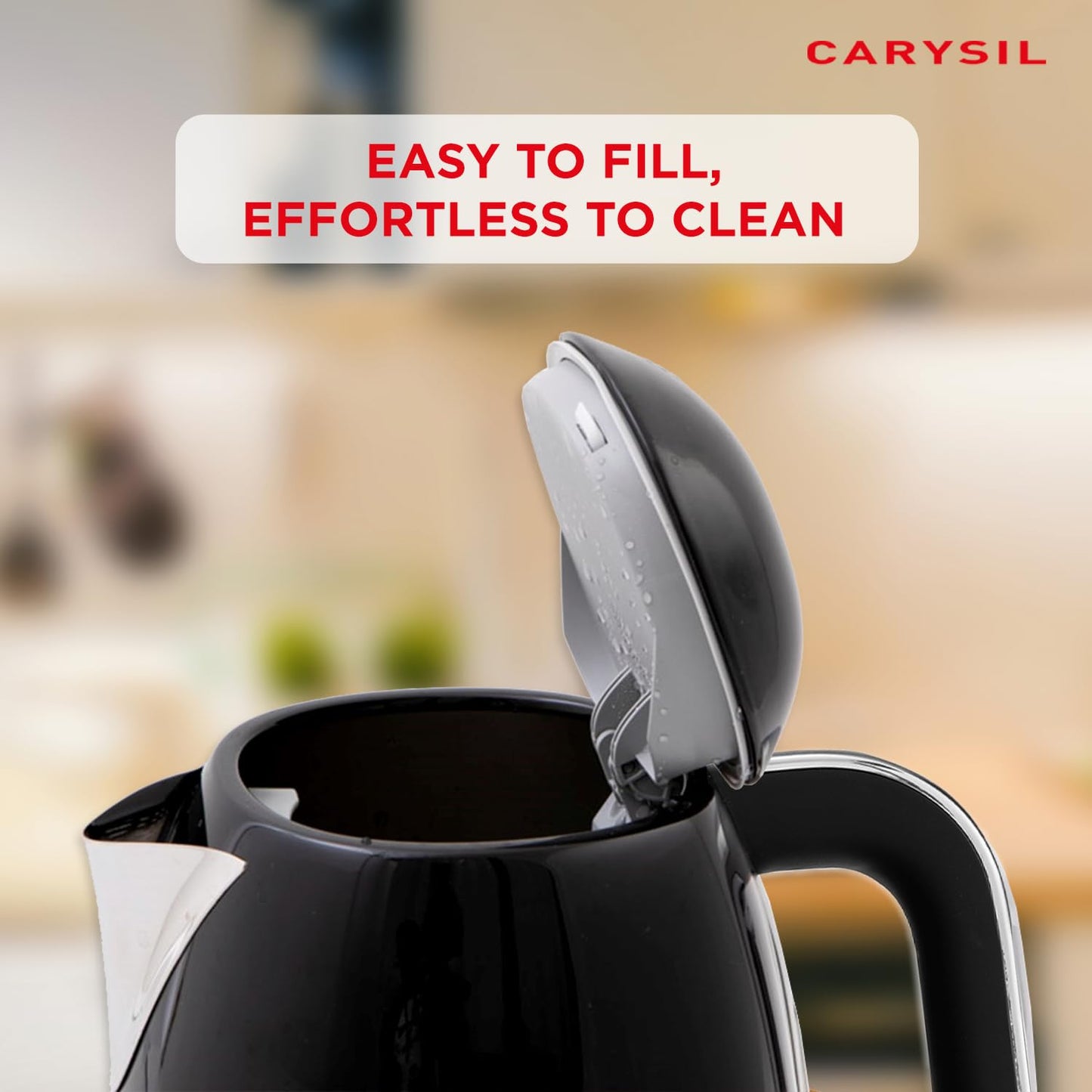 Carysil 1.7L Electric Kettle with Stainless Steel Inner Body, Auto Shut-Off, Dry Boil Protection, 360° Swivel Base, Keep Warm Function, 220V, Black Finish, 1-Year Warranty