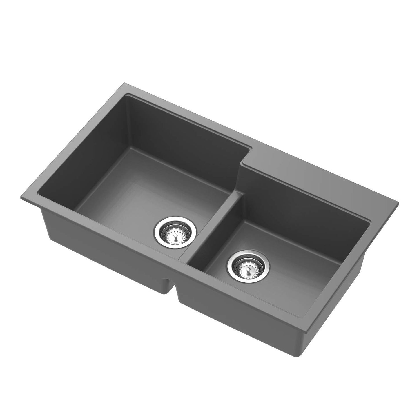 Carysil Quartz Tip Toe N 200 Double Bowl Kitchen Sink, Real Stone Finish, 304 Stainless Steel Coupling, Kitchen Sink with Sloping Drain, Noise Reduction Design, 34x20x8 inches, Basalt Grey