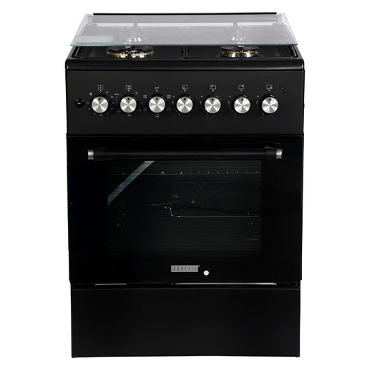 Carysil Free-Standing Cooking Range FSCR-04, 62L Electric Oven, 4 High-Power Italian SABAF Burners, Cast Iron Support, Digital Timer, Cooking, Baking, Grilling & Roasting, Stainless Steel Body, Black