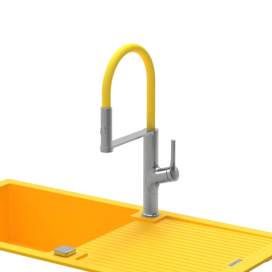 Carysil ALA 1511 Brass Kitchen Faucet with 360 Degree spout Sprayer and Single Handle Pull Down Kitchen Sink Faucet - Yellow