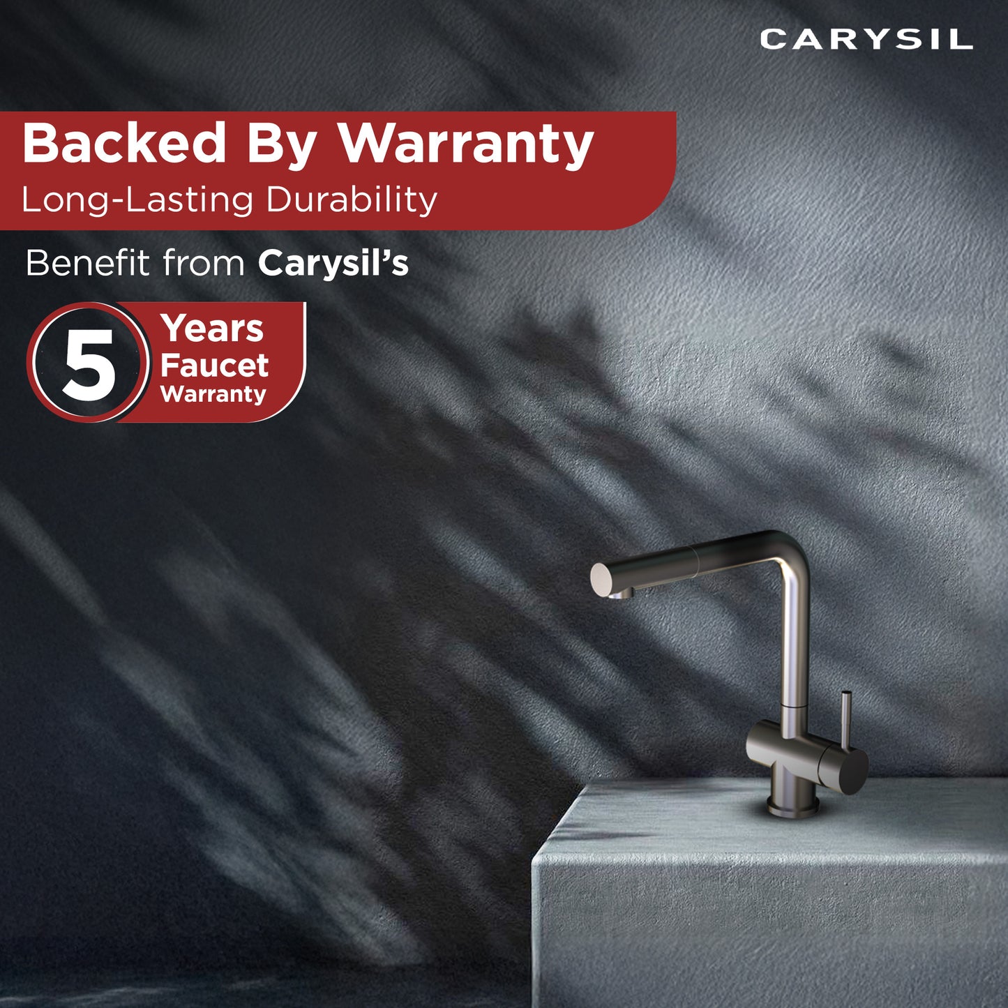 Carysil Alpha 2202 Modern Kitchen Faucet with Pull-Out Spray, High Arc with 360-Degree Swivel Spout, Single-Lever Handle for Hot/Cold Water, Chrome, 5-Year Warranty