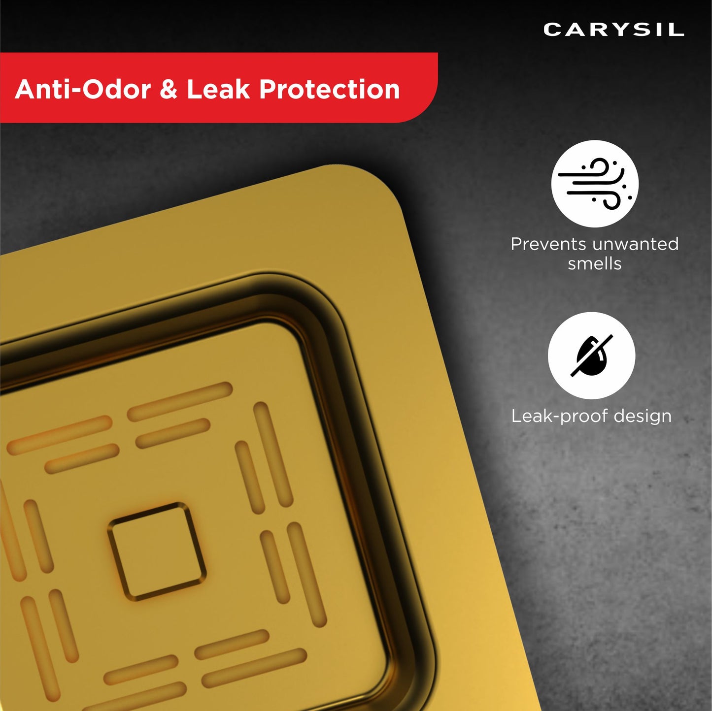 Carysil 304 Grade Stainless Steel Square Waste Coupling with Removable Waste Strainer Assembly, Corrosion-Resistant, Efficient Drainage System - Yellow Gold PVD Finish