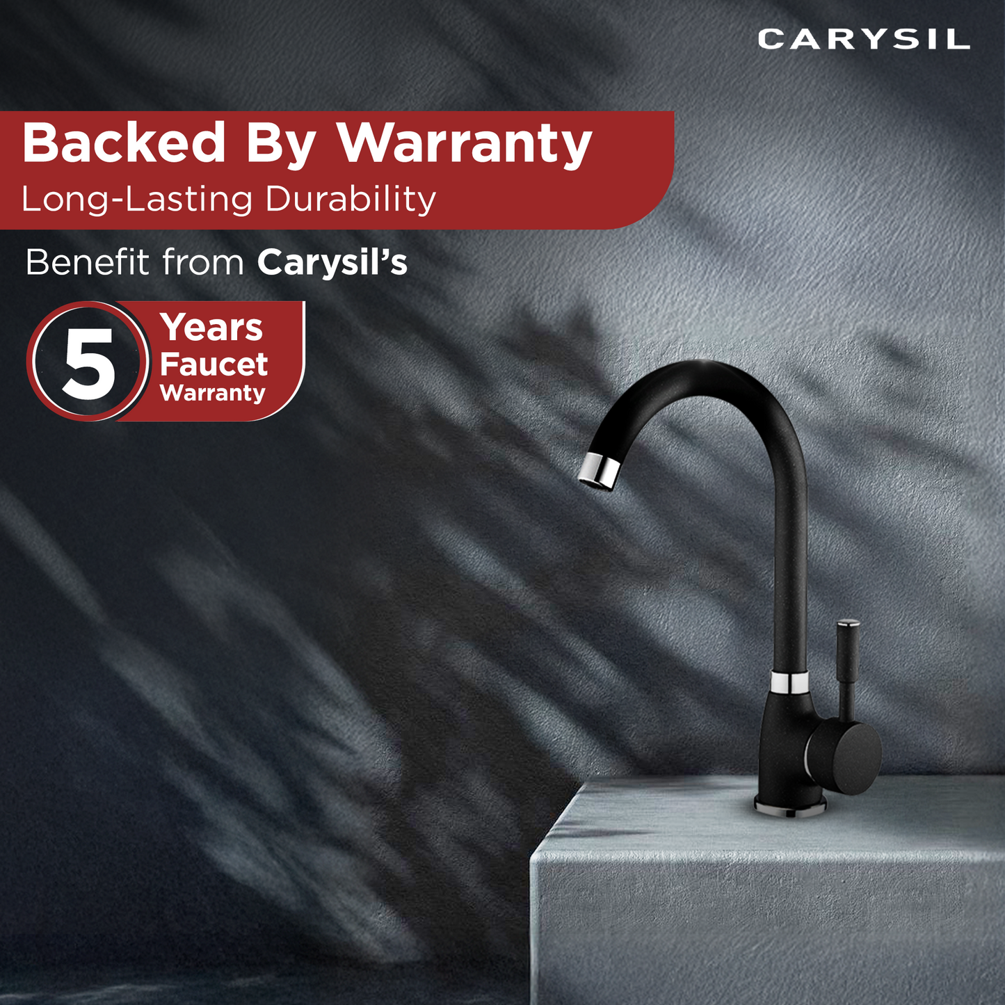 Carysil Alpha 1504 Modern Kitchen Faucet, High Arc with 360-Degree Swivel, Single-Lever Handle for Hot/Cold Water, Nera, 5-Year Warranty
