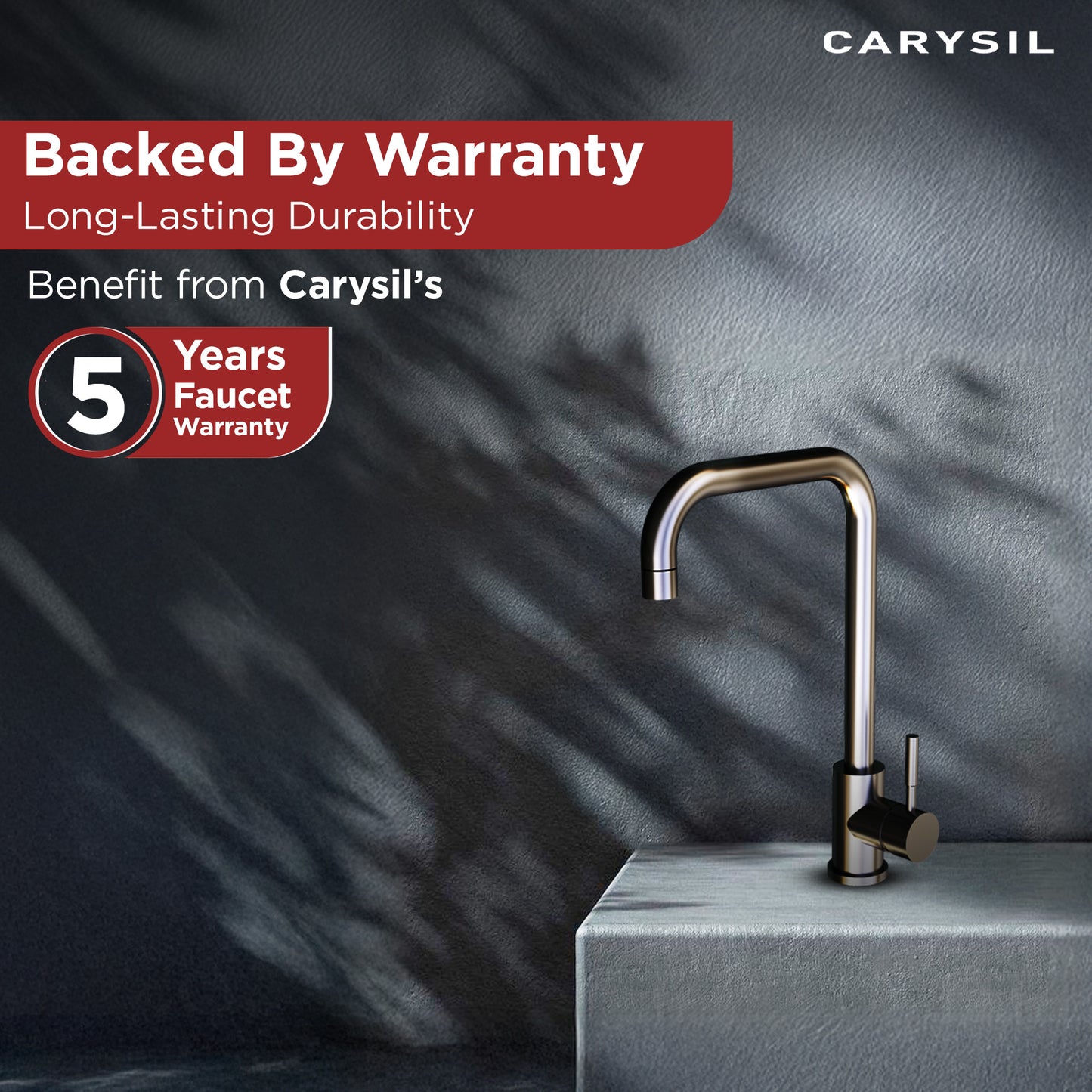 Carysil Alpha 2201 Modern Kitchen Faucet, High Arc with 360-Degree Swivel Spout, Single-Lever Handle for Hot/Cold Water, Chrome, 5-Year Warranty