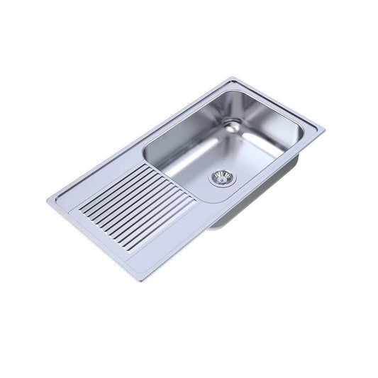 Carysil Vogue Series Single Bowl Kitchen Sink with Drain Board, Stainless Steel Kitchen Sink, 304 Stainless Steel Coupling, Easy to Clean, Deep Bowl with Sloping Drain, 40x20x8 inches, Glossy Finish