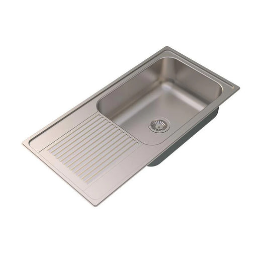 Carysil Vogue Series Single Bowl Kitchen Sink with Drain Board, Stainless Steel Kitchen Sink, 304 Stainless Steel Coupling, Easy to Clean, Deep Bowl with Sloping Drain, 40x20x8 inches, Matt Finish