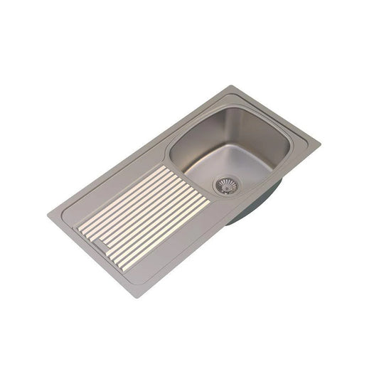 Carysil Vogue Series Single Bowl Kitchen Sink with Drain Board, Stainless Steel Kitchen Sink, 304 Stainless Steel Coupling, Easy to Clean, Deep Bowl with Sloping Drain, 36x18x8 inches, Matt Finish