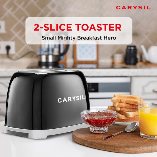 Carysil 2-Slice Bread Toaster with Retro Design, 6 Browning Settings, Defrost, Reheat & Cancel Functions, LED Lighting, Stainless Steel Body, Premium Black Finish, 220V, 1-Year Warranty