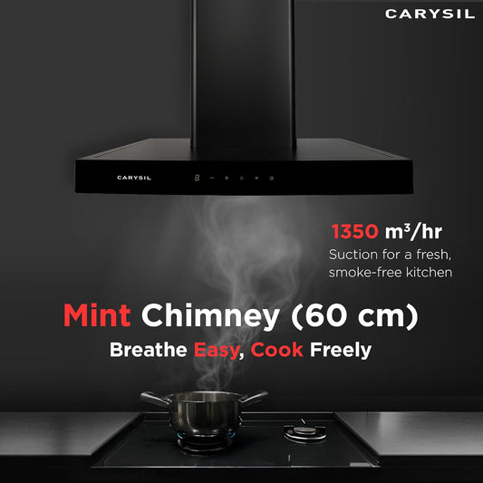 Carysil Mint 60 cm Kitchen Chimney, T-Shape, 1350 m³/hr Suction Capacity, Baffle Filter, Heat Auto Clean, 3-Speed Motion Sensor, LED Lamp, 7-year Motor Warranty
