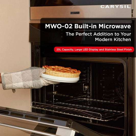 Carysil Built-in Microwave MWO-02, 25L Capacity, Soft Button Control with LED Display, 10 Auto Cook Menu, Microwave, Grill, Convection, Defrost & Multi Stage Cooking, Stainless Steel Finish, Black